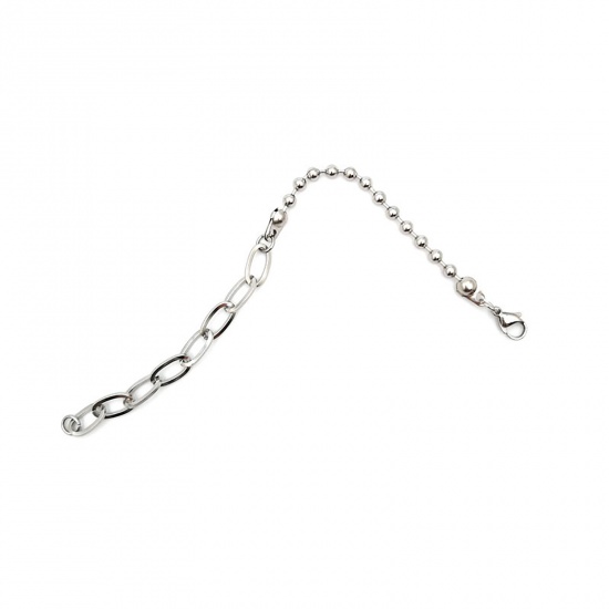 Picture of Stainless Steel Link Cable Chain And Bead Chain Findings Bracelets Silver Tone Oval 18cm(7 1/8") long, 1 Piece