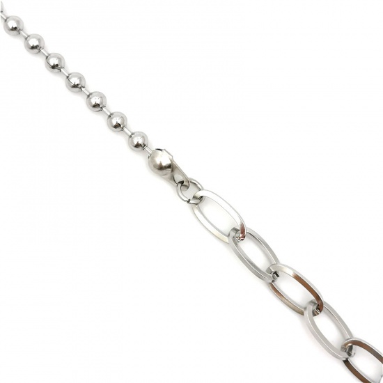 Picture of Stainless Steel Link Cable Chain And Bead Chain Findings Bracelets Silver Tone Oval 21cm(8 2/8") long, 1 Piece