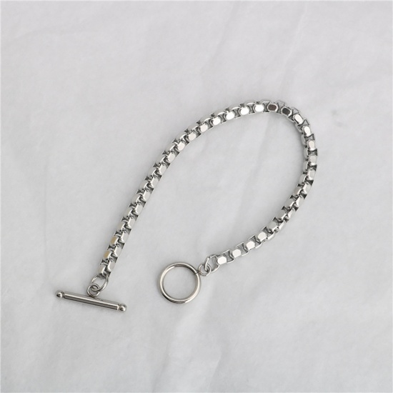 Picture of Stainless Steel Box Chain Findings Bracelets Silver Tone 18cm(7 1/8") long, 1 Piece