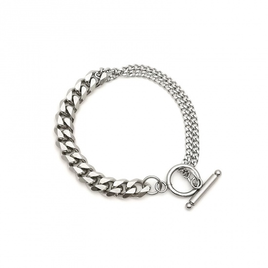 Immagine di Acciaio Inossidabile Catena SingolareAccessore Braccialetti Tono Argento 16cm Lunghezza, 1 Pz