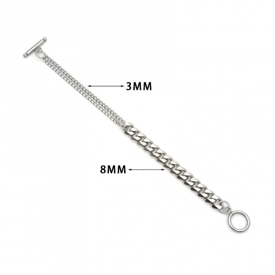Immagine di Acciaio Inossidabile Catena SingolareAccessore Braccialetti Tono Argento 16cm Lunghezza, 1 Pz