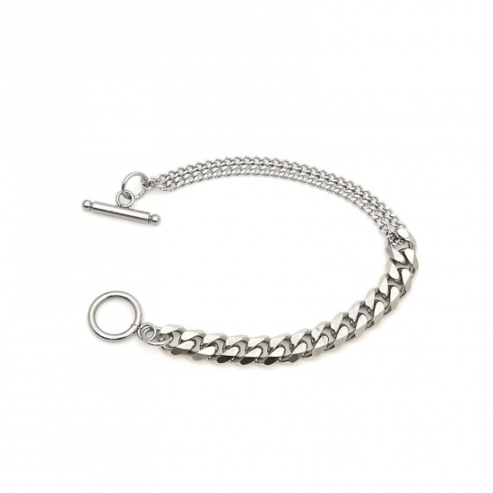 Immagine di Acciaio Inossidabile Catena SingolareAccessore Braccialetti Tono Argento 16cm Lunghezza, 1 Pz