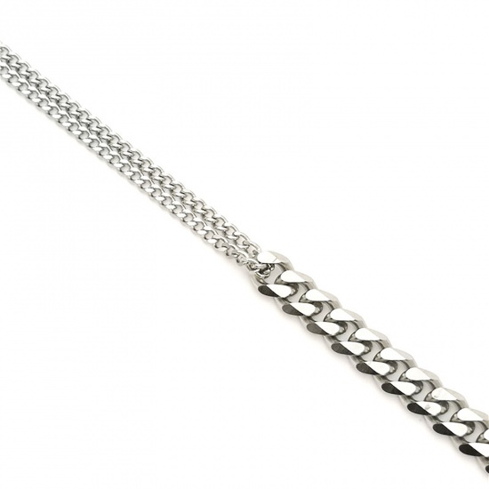 Immagine di Acciaio Inossidabile Catena SingolareAccessore Braccialetti Tono Argento 16cm Lunghezza, 1 Pz