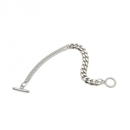 Immagine di Acciaio Inossidabile Catena SingolareAccessore Braccialetti Tono Argento 16cm Lunghezza, 1 Pz