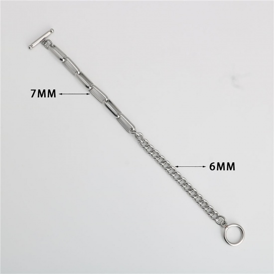 Picture of Stainless Steel Link Cable Chain And Curb Chain Findings Bracelets Silver Tone Oval 16cm(6 2/8") long, 1 Piece