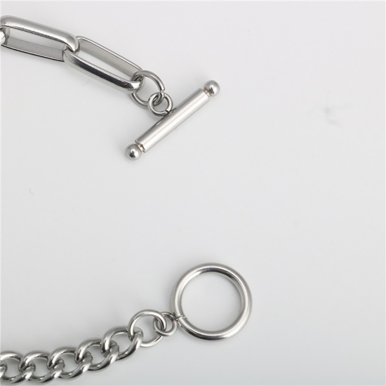 Picture of Stainless Steel Link Cable Chain And Curb Chain Findings Bracelets Silver Tone Oval 16cm(6 2/8") long, 1 Piece