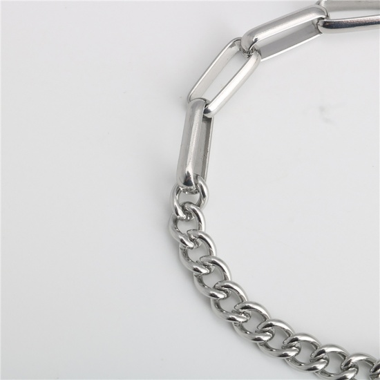 Picture of Stainless Steel Link Cable Chain And Curb Chain Findings Bracelets Silver Tone Oval 16cm(6 2/8") long, 1 Piece