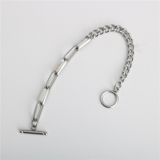 Picture of Stainless Steel Link Cable Chain And Curb Chain Findings Bracelets Silver Tone Oval 16cm(6 2/8") long, 1 Piece