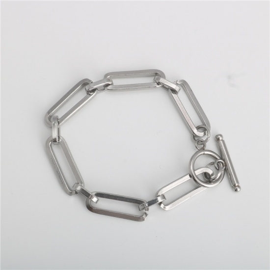 Picture of Stainless Steel Link Cable Chain Findings Silver Tone Oval 16cm(6 2/8") long, 1 Piece