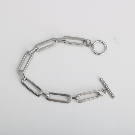 Picture of Stainless Steel Link Cable Chain Findings Silver Tone Oval 16cm(6 2/8") long, 1 Piece