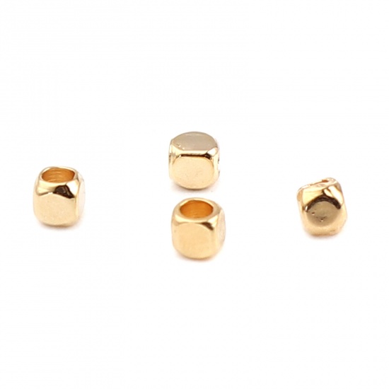 Picture of Brass Beads Square 18K Real Gold Plated About 2mm x 2mm, Hole: Approx 2mm, 30 PCs                                                                                                                                                                             