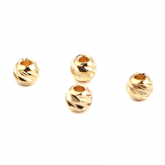 Picture of Brass Beads Round 18K Real Gold Plated Rhombus About 4mm Dia, Hole: Approx 1.3mm, 10 PCs                                                                                                                                                                      