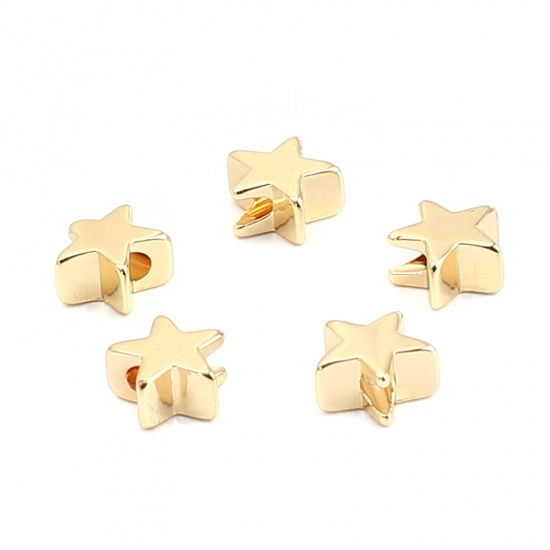 Picture of Brass Beads Pentagram Star 18K Real Gold Plated About 6mm x 6mm, Hole: Approx 1.3mm, 10 PCs                                                                                                                                                                   