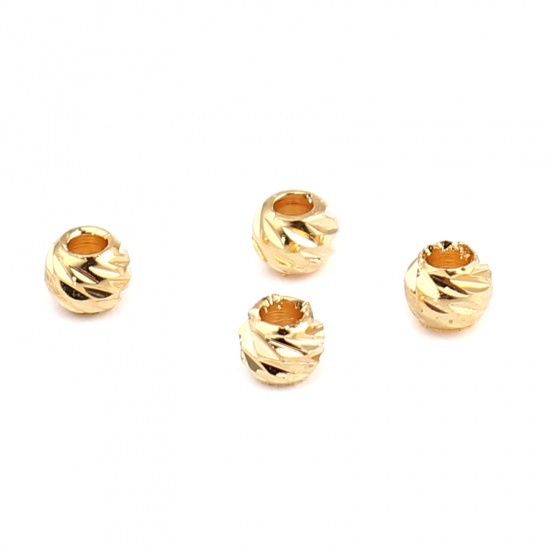 Picture of Brass Beads Round 18K Real Gold Plated Rhombus About 3mm Dia, Hole: Approx 1.2mm, 20 PCs                                                                                                                                                                      