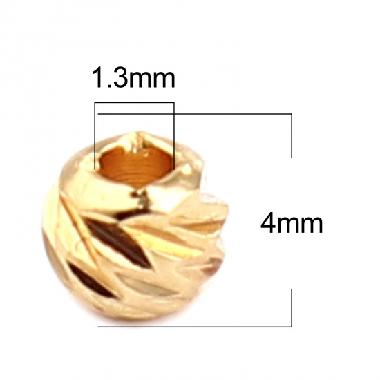 Picture of Copper Beads Round 18K Real Gold Plated Rhombus About 4mm Dia, Hole: Approx 1.3mm, 10 PCs