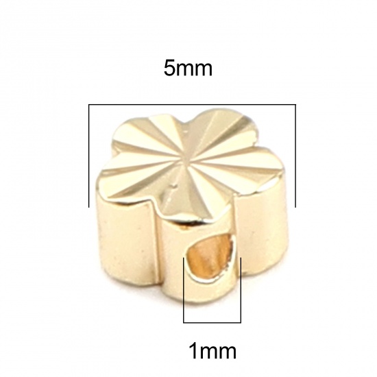 Picture of Brass Beads Flower 18K Real Gold Plated Carved Pattern About 5mm x 5mm, Hole: Approx 1mm, 10 PCs                                                                                                                                                              