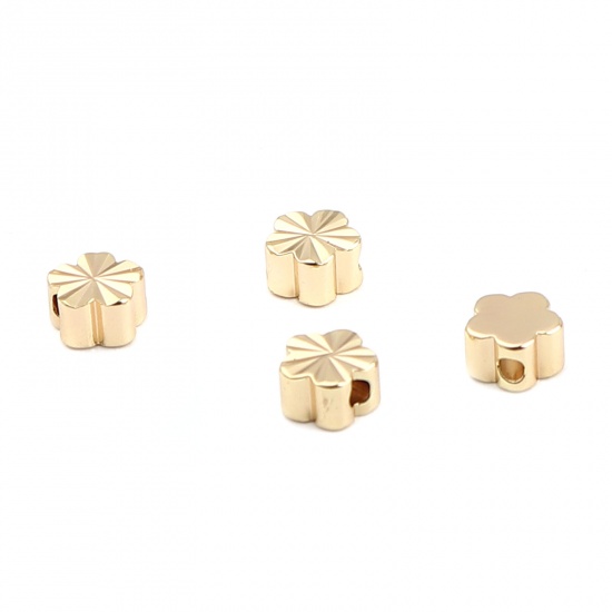 Picture of Brass Beads Flower 18K Real Gold Plated Carved Pattern About 5mm x 5mm, Hole: Approx 1mm, 10 PCs                                                                                                                                                              