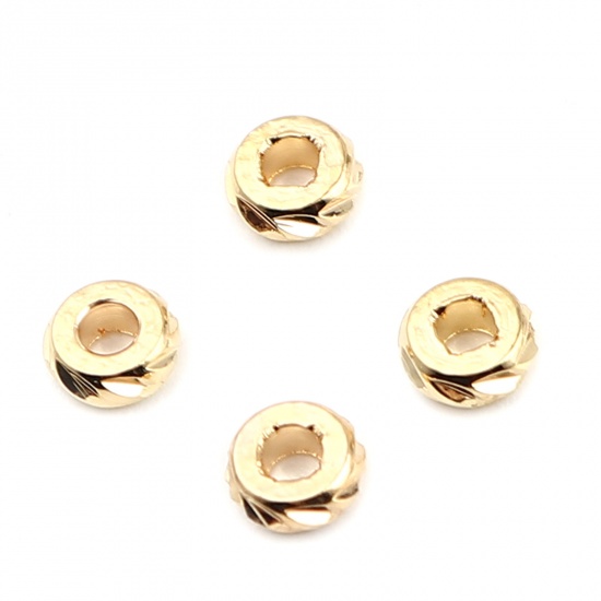 Picture of Brass Beads Round 18K Real Gold Plated Rhombus About 5mm Dia, Hole: Approx 1.9mm, 10 PCs                                                                                                                                                                      