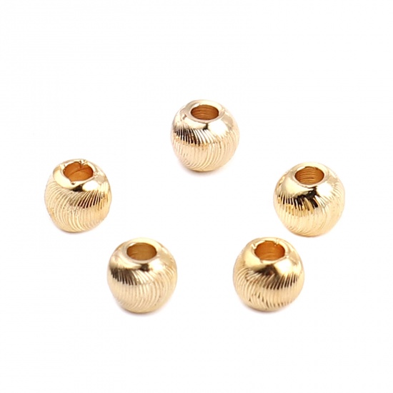 Picture of Brass Beads Round 18K Real Gold Plated About 4mm Dia, Hole: Approx 1.3mm, 10 PCs                                                                                                                                                                              
