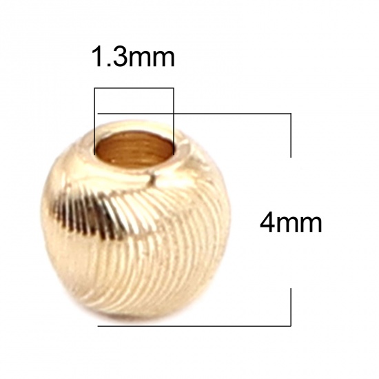 Picture of Copper Beads Round 18K Real Gold Plated About 4mm Dia, Hole: Approx 1.3mm, 10 PCs