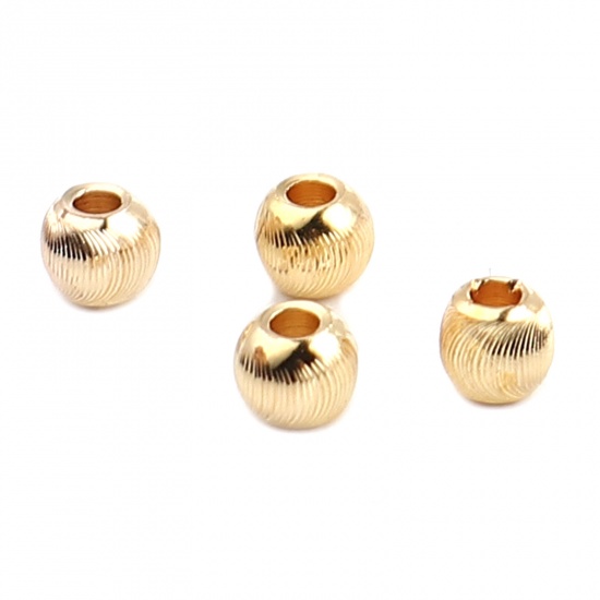 Picture of Brass Beads Round 18K Real Gold Plated About 4mm Dia, Hole: Approx 1.3mm, 10 PCs                                                                                                                                                                              