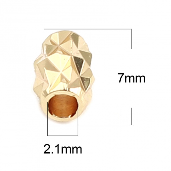Picture of Brass Beads Barrel 18K Real Gold Plated Rhombus About 7mm x 4mm, Hole: Approx 2.1mm, 5 PCs                                                                                                                                                                    