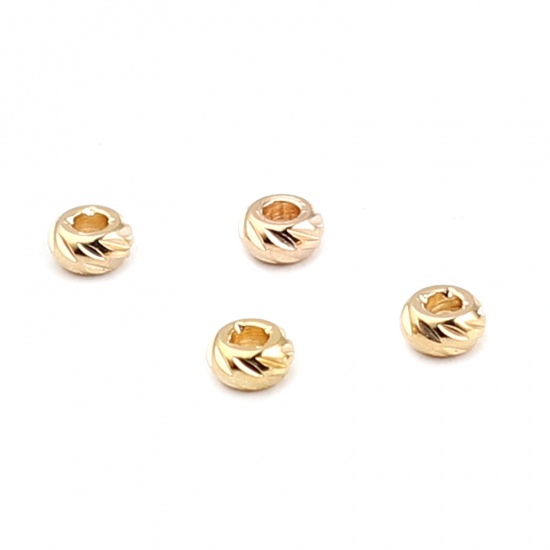 Picture of Brass Beads Round 18K Real Gold Plated Rhombus About 3mm Dia, Hole: Approx 1mm, 30 PCs                                                                                                                                                                        