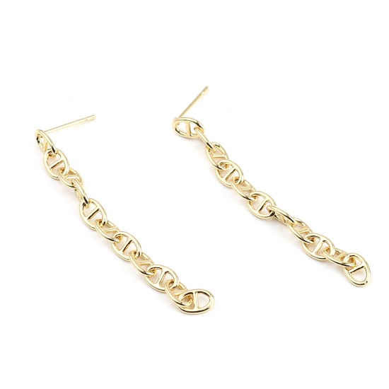 Picture of Brass Earrings 18K Real Gold Plated Oval 57mm x 5mm, Post/ Wire Size: (21 gauge), 2 PCs