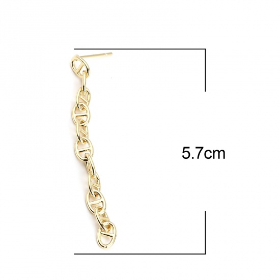 Picture of Brass Earrings 18K Real Gold Plated Oval 57mm x 5mm, Post/ Wire Size: (21 gauge), 2 PCs