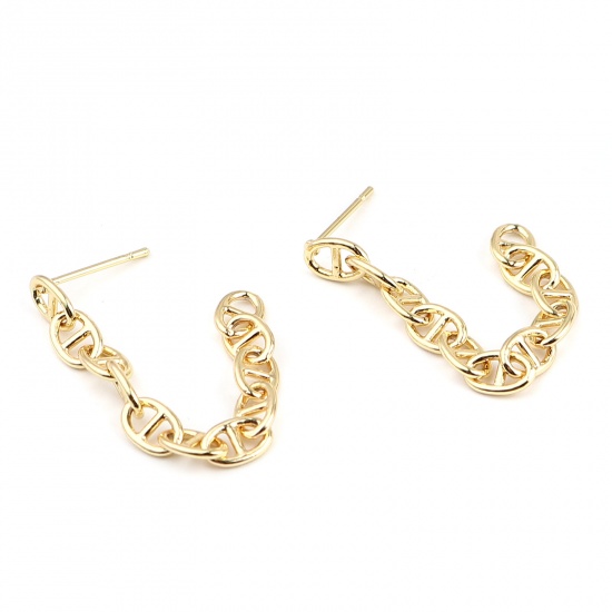 Picture of Brass Earrings 18K Real Gold Plated Oval 57mm x 5mm, Post/ Wire Size: (21 gauge), 2 PCs