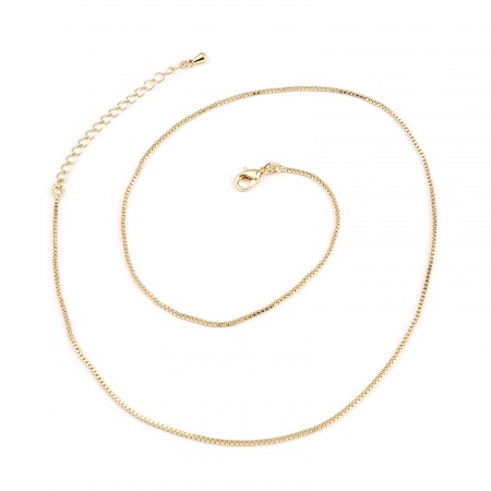 Messing-Kastenkette, 18K Echtgold plattiert, 46 cm lang, Kettengröße: 1,2 mm, 1 Stück