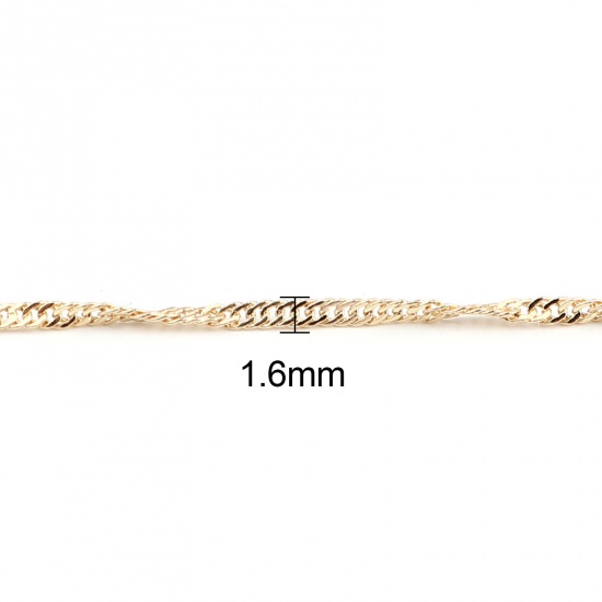 Picture of Brass Link Curb Chain Necklace 18K Real Gold Plated 39cm(15 3/8") long, Chain Size: 1.6mm, 1 Piece
