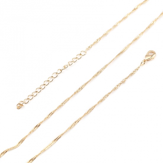 Picture of Brass Link Curb Chain Necklace 18K Real Gold Plated 39cm(15 3/8") long, Chain Size: 1.6mm, 1 Piece
