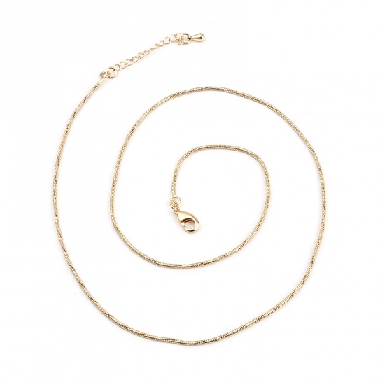 Picture of Brass Snake Chain Necklace 18K Real Gold Plated 45.5cm(17 7/8") long, Chain Size: 1.3mm, 1 Piece                                                                                                                                                              