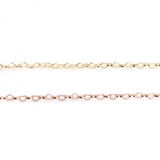 Immagine di Ottone Catena Collana Cuore 18k Oro Placcato 46.2cm Lunghezza, Dimensione Catena: 3x2mm, 1 Pz