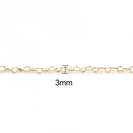 Immagine di Ottone Catena Collana Cuore 18K Vero Oro Placcato 46.2cm Lunghezza, Dimensione Catena: 3x2mm, 1 Pz