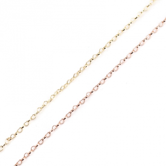 Immagine di Ottone Catena Collana Cuore 18K Vero Oro Placcato 46.2cm Lunghezza, Dimensione Catena: 3x2mm, 1 Pz