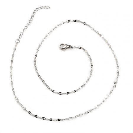 Bild von Messing-Halskette, Gliederkette, oval, Echt Platin plattiert, 40,5 cm lang, Kettengröße: 4 x 2 mm, 1 Stück