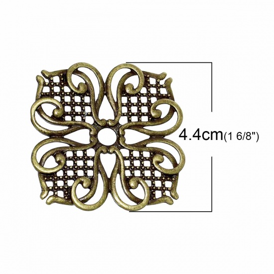 Immagine di Lega di Zinco Cabochon per Abbellimento Fiore Tono del Bronzo Filigrana 44mm x 44mm, 5 Pz