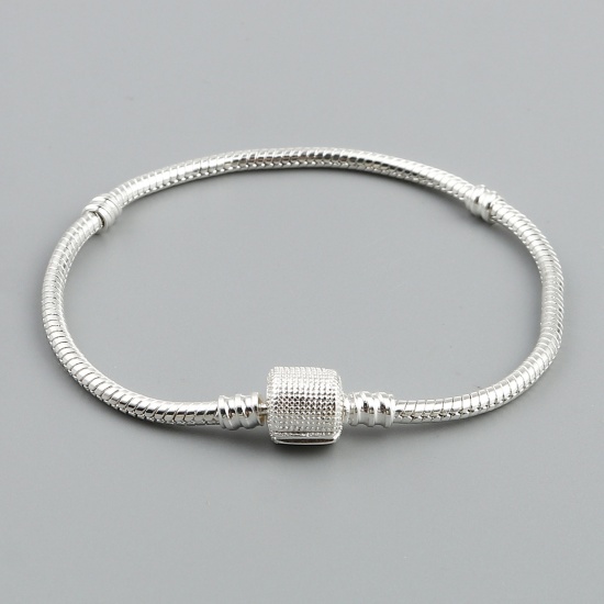 Picture of Copper European Style Bracelets Silver Plated Cylinder Can Open 20cm(7 7/8") long, 1 Piece