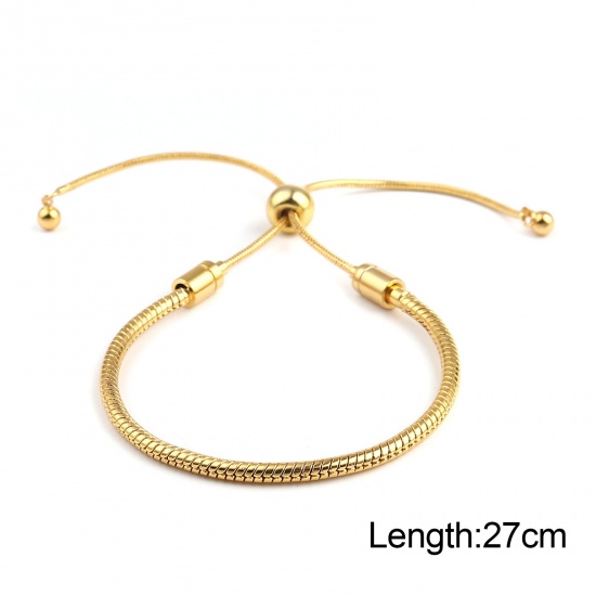Picture of Copper European Style Bracelets Gold Plated Cylinder Adjustable 27cm(10 5/8") long, 1 Piece