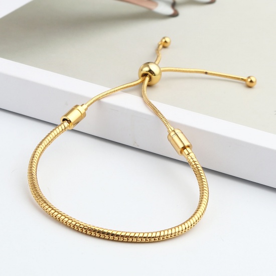Picture of Copper European Style Bracelets Gold Plated Cylinder Adjustable 27cm(10 5/8") long, 1 Piece