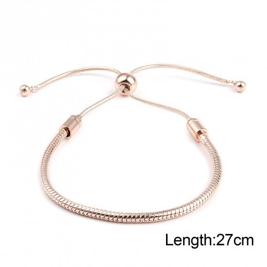 Picture of Copper European Style Bracelets Rose Gold Cylinder Adjustable 27cm(10 5/8") long, 1 Piece