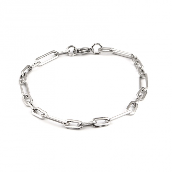 Picture of 304 Stainless Steel Stylish Link Cable Chain Bracelets Silver Tone Oval 19.5cm(7 5/8") long, 1 Piece