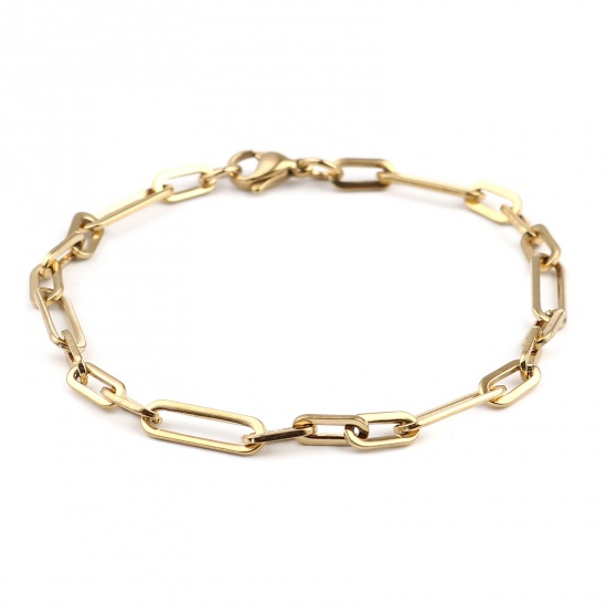 Picture of 304 Stainless Steel Stylish Link Cable Chain Bracelets Gold Plated Oval 19.5cm(7 5/8") long, 1 Piece