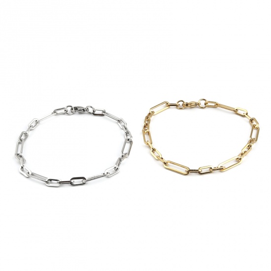 Picture of 304 Stainless Steel Stylish Link Cable Chain Bracelets Gold Plated Oval 19.5cm(7 5/8") long, 1 Piece