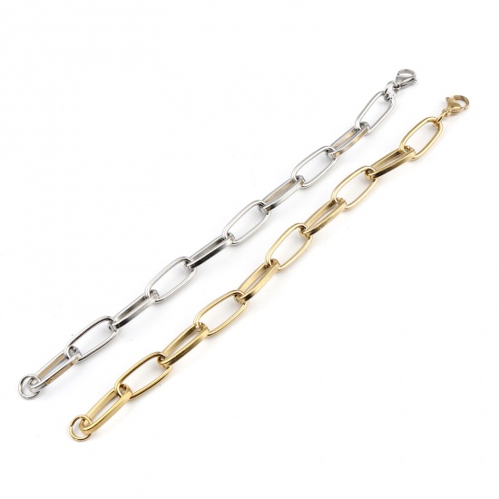 Picture of 304 Stainless Steel Stylish Link Cable Chain Bracelets Silver Tone Oval 18.8cm(7 3/8") long, 1 Piece