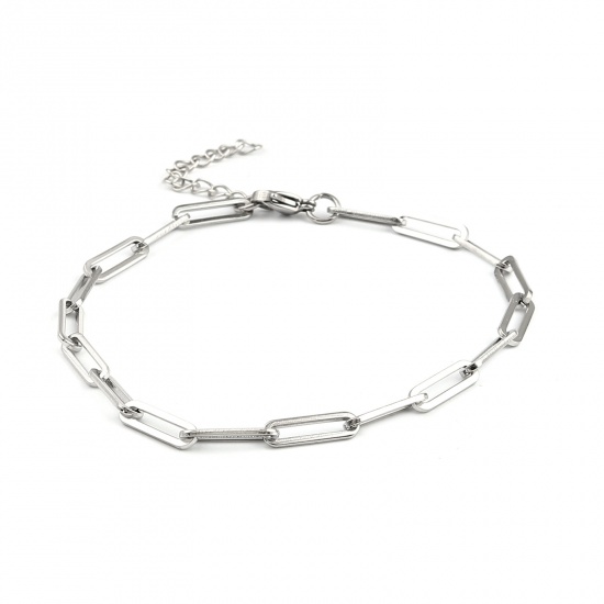 Picture of 304 Stainless Steel Stylish Paperclip Chain Anklet Silver Tone Oval 23cm(9") long, 1 Piece