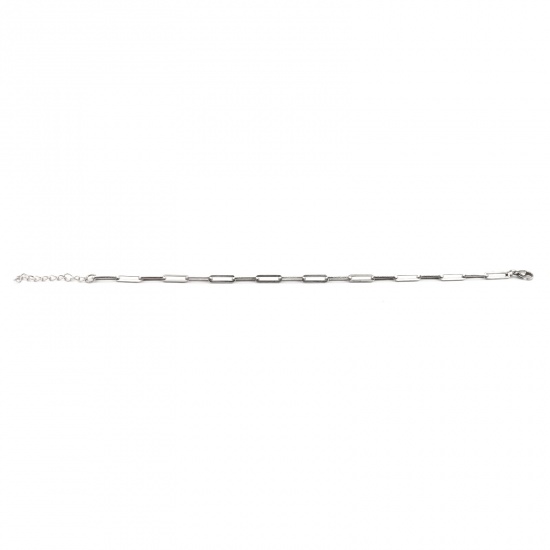 Picture of 304 Stainless Steel Stylish Paperclip Chain Anklet Silver Tone Oval 23cm(9") long, 1 Piece