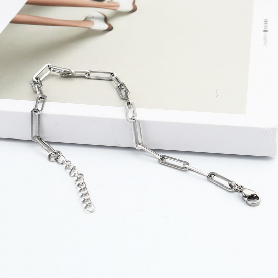 Picture of 304 Stainless Steel Stylish Paperclip Chain Anklet Silver Tone Oval 23cm(9") long, 1 Piece